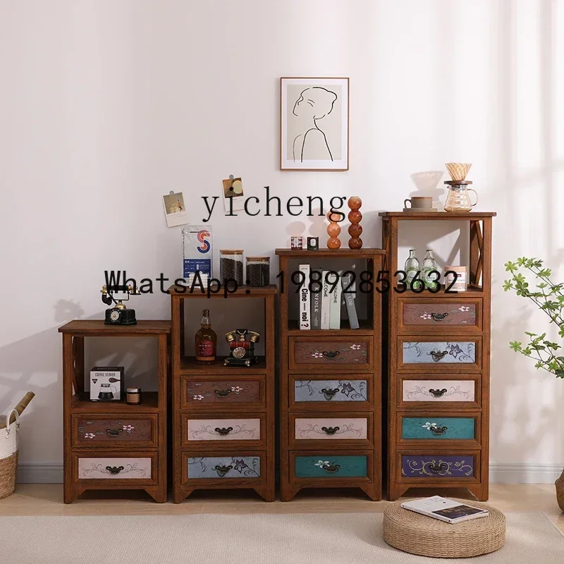 

b15Solid Wood Chest of Drawers Vintage Bedside Table Drawer Bedroom Multifunctional Storage Flower Stand