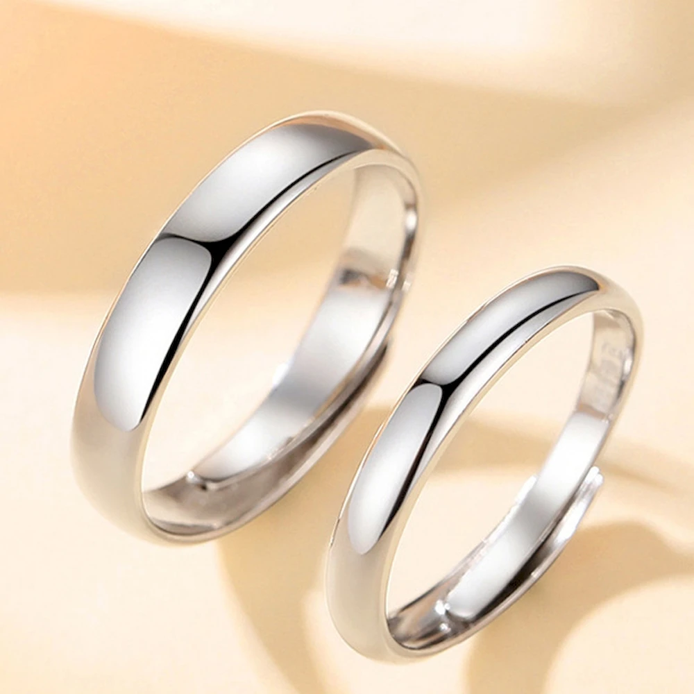 Smooth Inner Outer Arc Plain Circle Couple Ring Adjustable Size Copper Mirror Polishing Finger Jewelry Drop Shipping