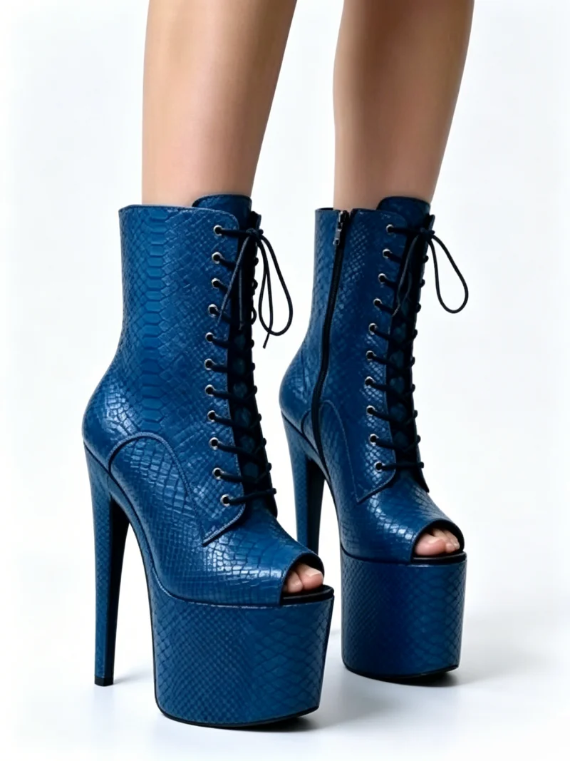 2026 Women's Pumps and Heels Snake Pattern Peep Toe Platform Ankle Boots Stiletto Heels for Pole Dance Performances and Events