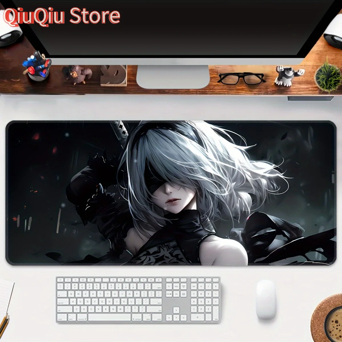 

Silver-Haired Anime Large Extended Gaming Mouse Pad - Non-Slip Rubber Base, Precision Edging, Washable Desk Mat for E-Sports and
