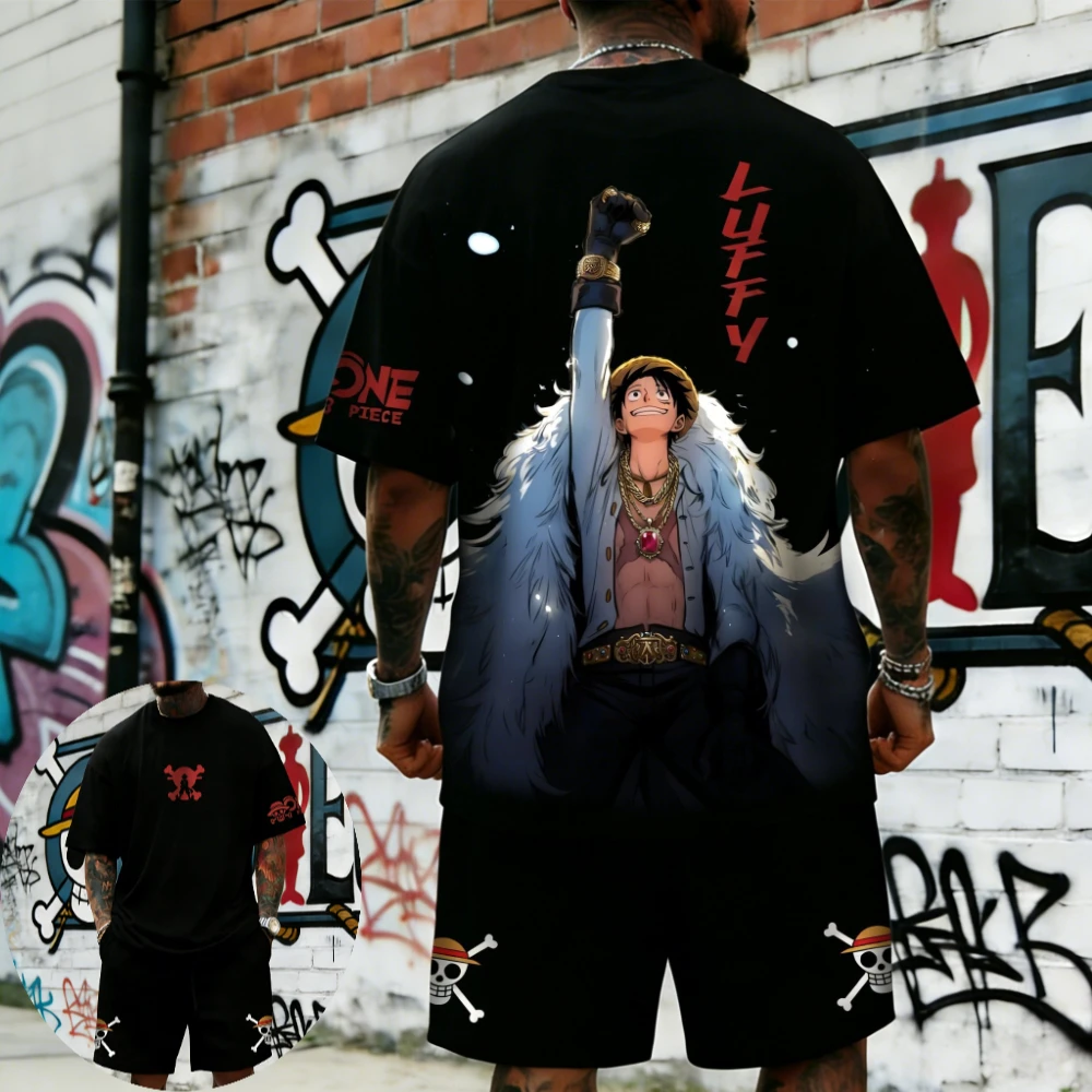 

One Piece Men's and Women's T-Shirt Monkey D. Luffy Anime Tee Summer Boy's Retro Versatile Short Sleeves Parent-child Outfits