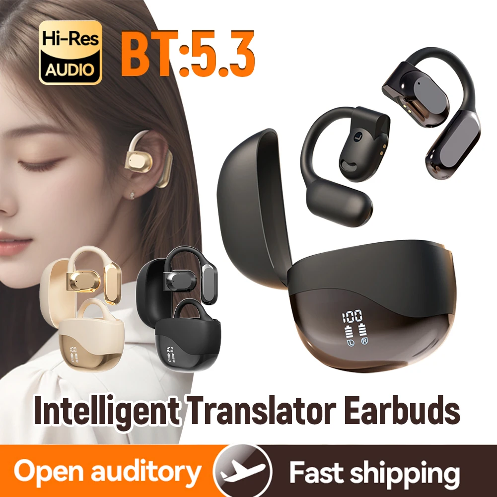 

Наушники-переводчики с ИИ в реальном времени, Bluetooth 5.4, шумоподавление, двусторонний голосовой перевод, с креплением на ухо, для деловых поездок