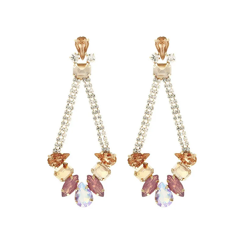 Claw chain earrings women's long rhombus hollow retro temperament alloy diamond-set exquisite crystal earrings pendant