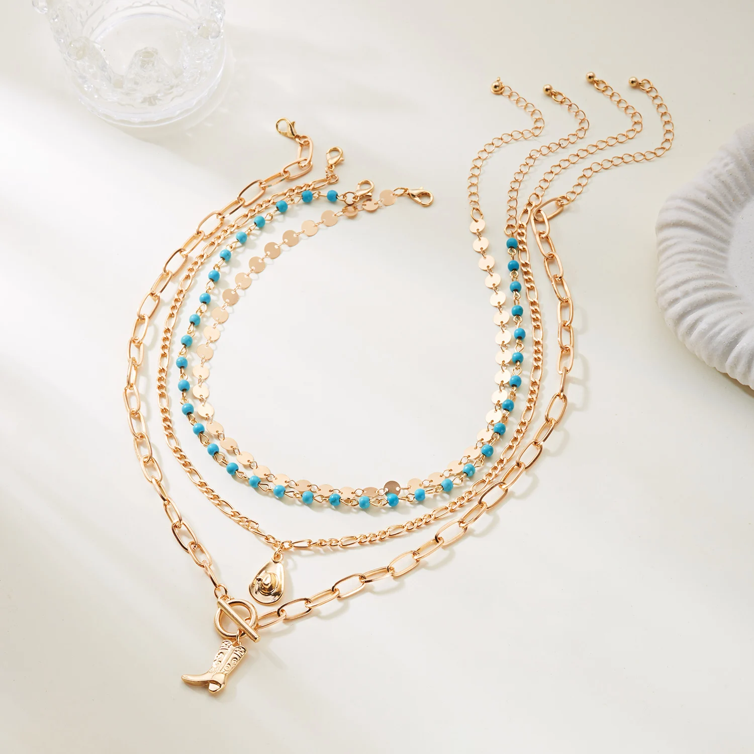 Vintage Blaue Stein Perlen Choker Halsketten Set für Frauen Böhmen Geometrie Bull Kopf Anhänger Halsketten Party Schmuck Geschenke – Detail 10