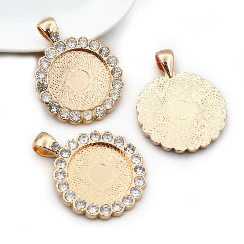 5pcs 20mm Inner Size Bright Silver Plated KC Gold Transparent Rhinestone Style Cameo Cabochon Base Setting Pendant