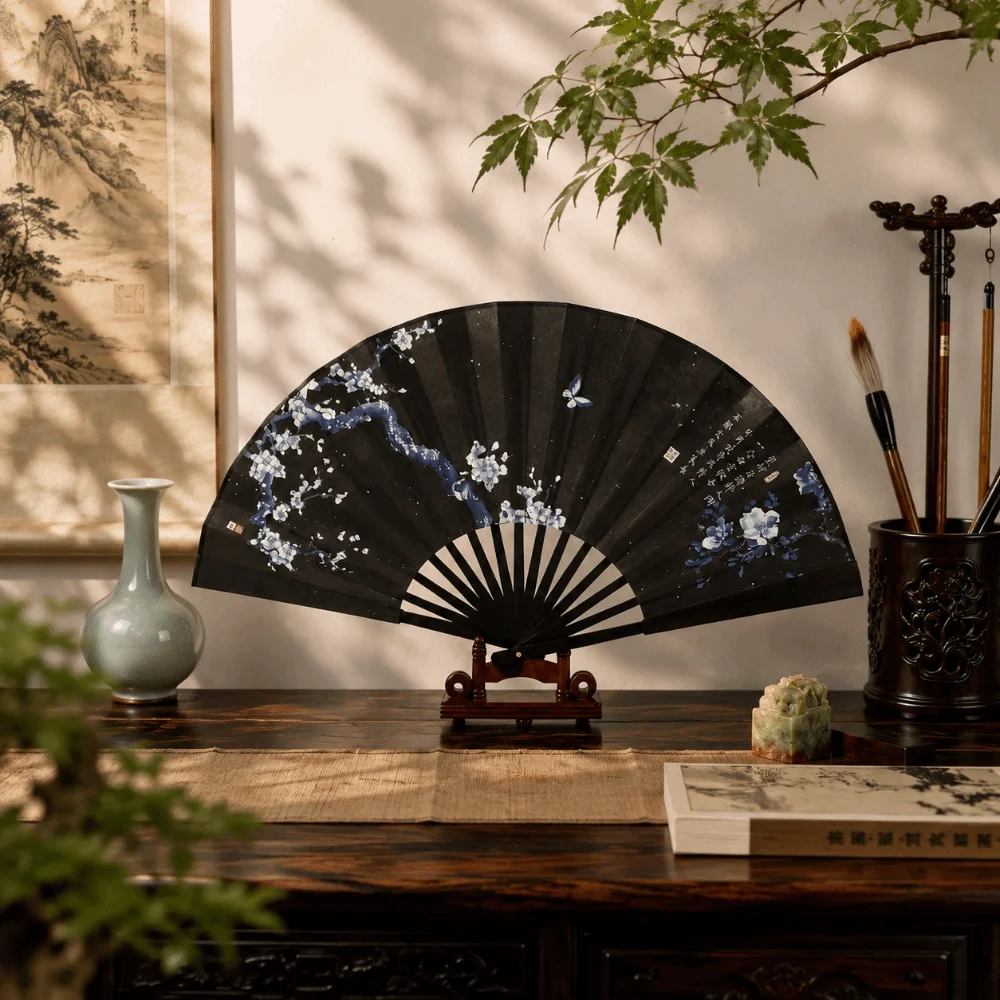 Decoration Collapsible Hand Fan Cloth Chinese Style Ancient-style Folding Fan Home Ornaments Flower Classical Fan