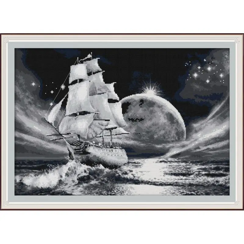 JoySunday go on long journey Sailing Pattern Cross Stitch 14 11ct Count and Stamping Embroidery Cross Stitch Kit Home Decoration