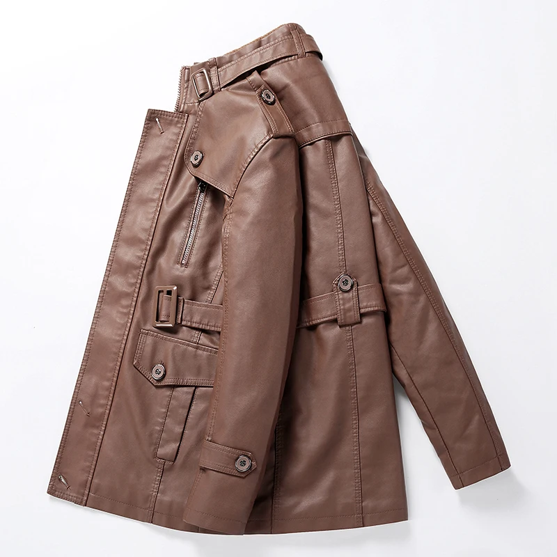 

Coat Long Outwear Fashion New Mens Long Slim Thick Fleece Winter Leather Jacket Warm Casual Vintage Clothing Men Slim Jackets