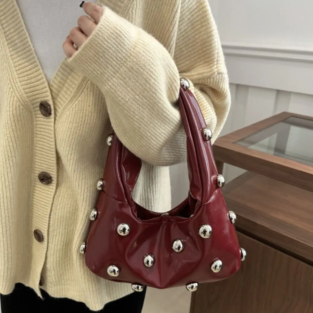 

Vintage Punk Style Rivet Shoulder Bag PU Leather Cross Body Rivet Underarm Bag Street Y2k Women's Handbag Lady