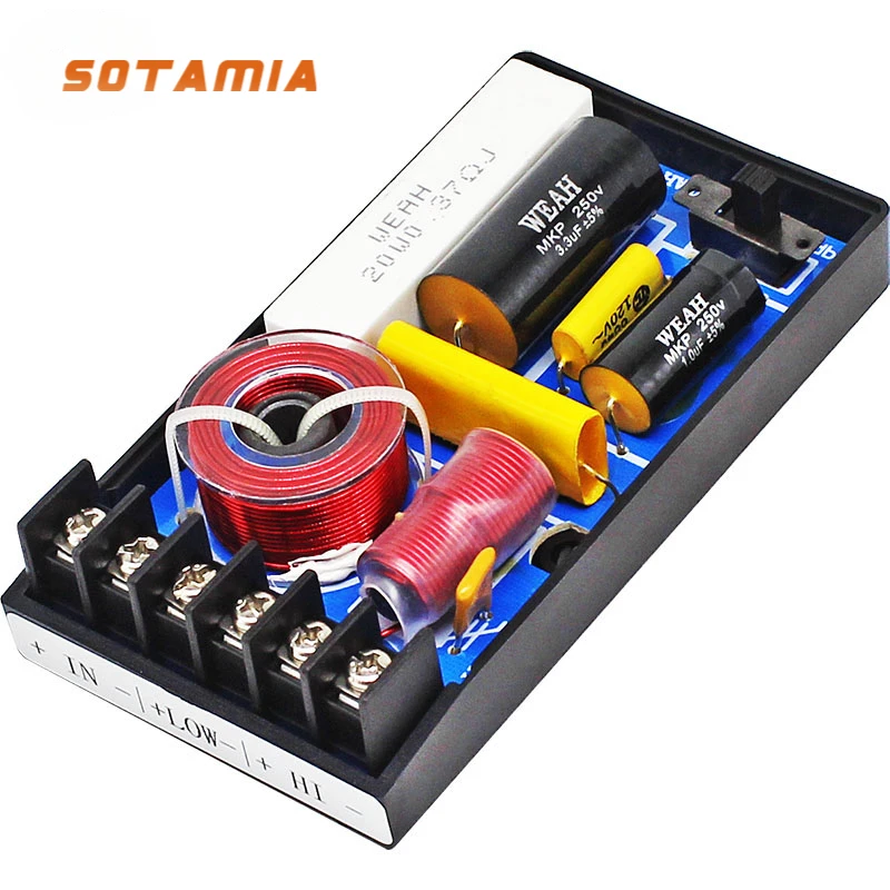 Sotamia 1ชิ้น200W ตัวแยกเสียงเบสสามทาง, ตัวแบ่งความถี่ลำโพงวิทยุครอสโอเวอร์สำหรับรถยนต์ที่มีกำลังสูงครอสโอเวอร์1ชิ้น