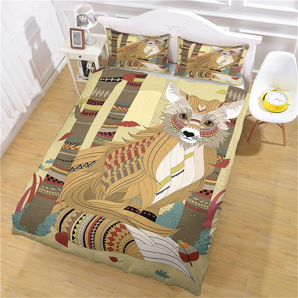 Bedding Sets For Teens Boys 3D Animal Fox Beddings Sets Comforter Cover Set Decorative 3 Piece Duvet Cover With 2 Pillow Shams