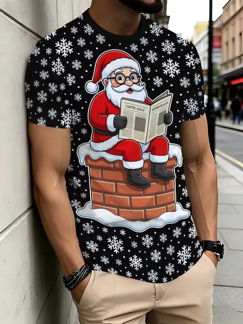 Summer Christmas New Popular Santa Claus 3D Printed T-shirt, Fashionable Short Sleeve Casual Round Neck Men's Versatile Top