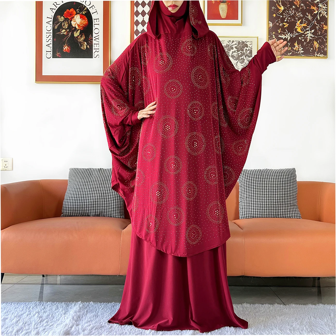 Two Piece Set Jilbab Prayer Clothes Muslim Abaya Set Women Prayer Garment Dress Hijab Long Khimar Skirt Sets Islamic Ramadan
