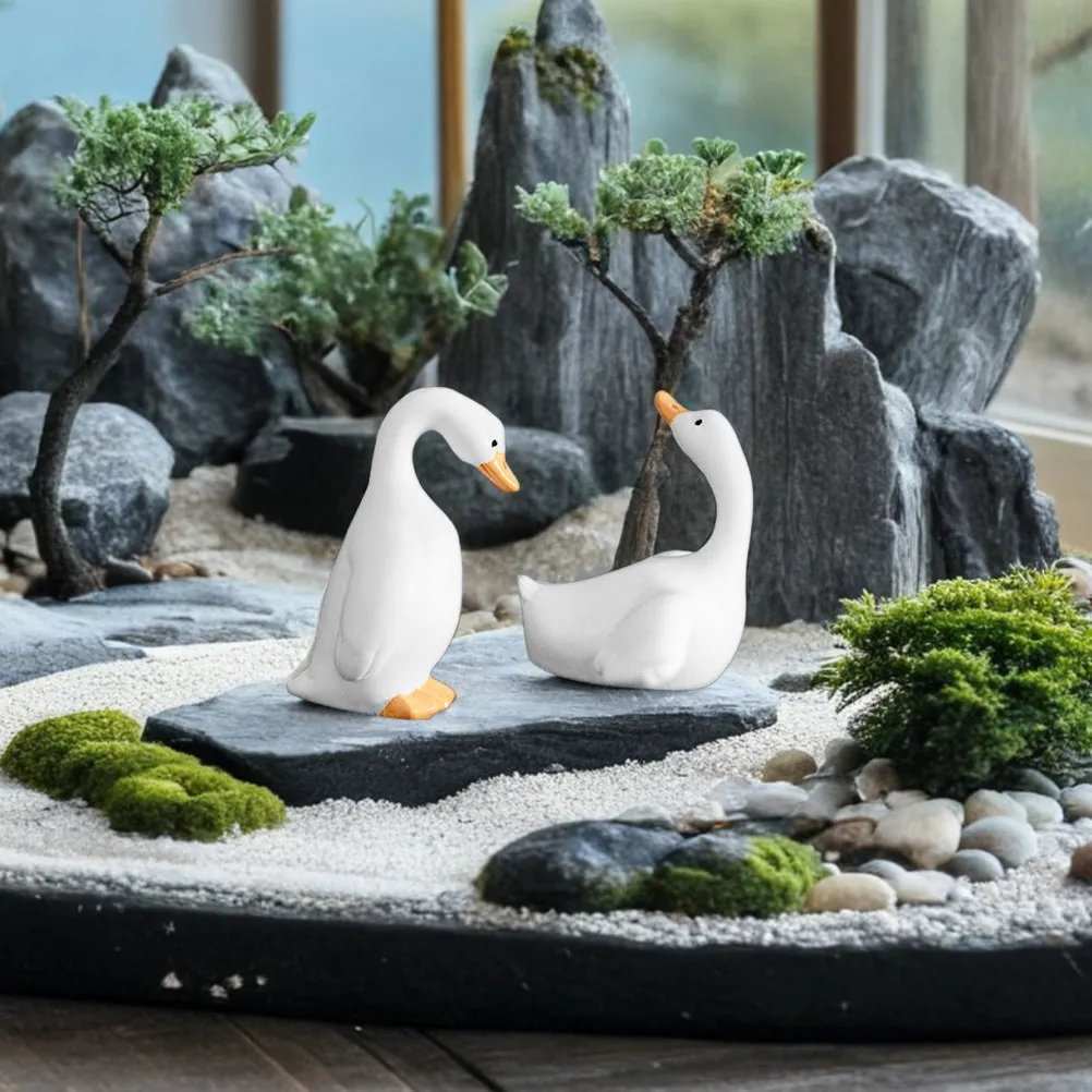24Pcs White Goose Resin Micro Landscape Decoration Creative Miniature Fairy Garden Accessory for Bonsai Terrarium Plant