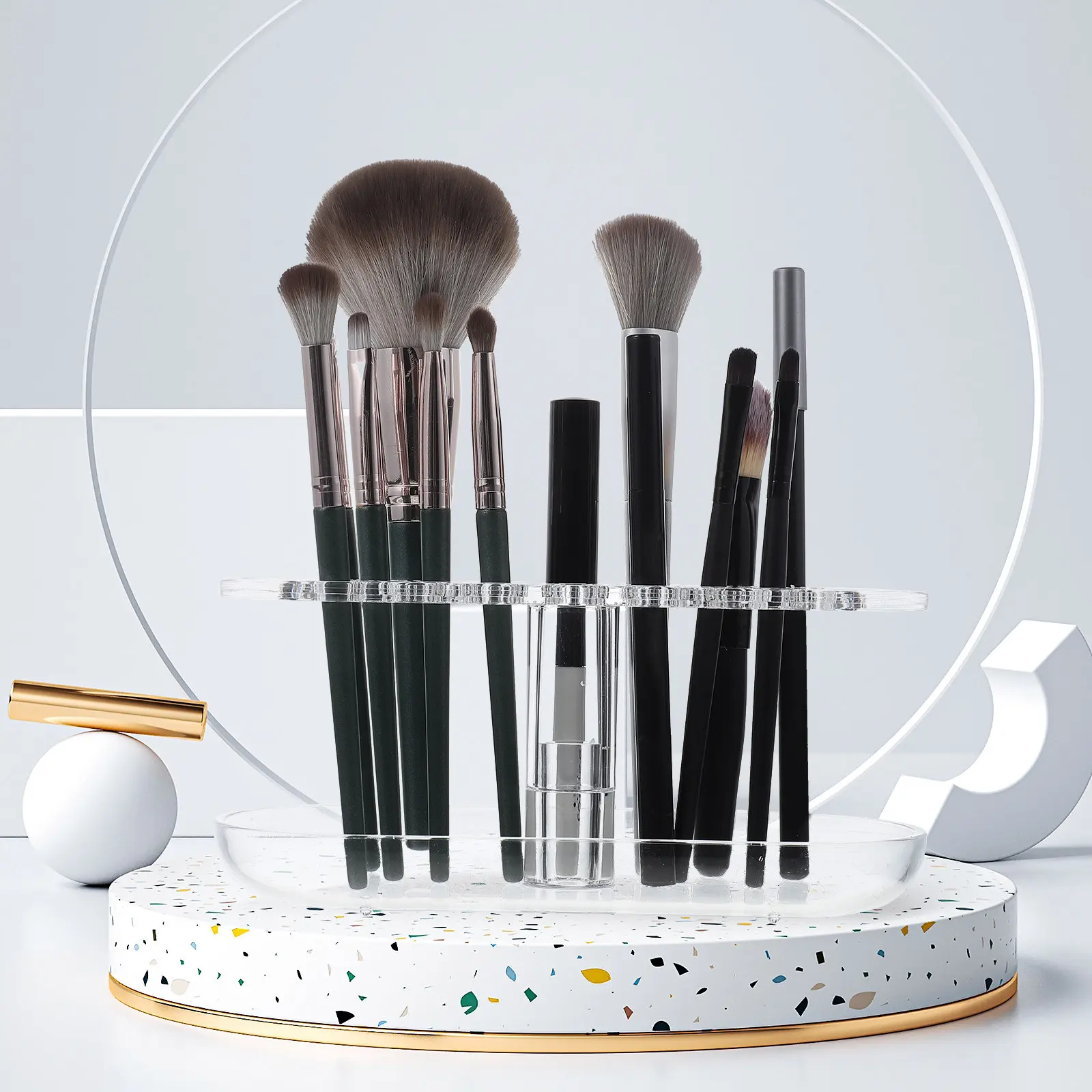 

Premium Acrylic Makeup Brush Organizer Rack for Brushes Eyebrow Pencils Desktop Bedroom Dresser Space Saving Compact Storage