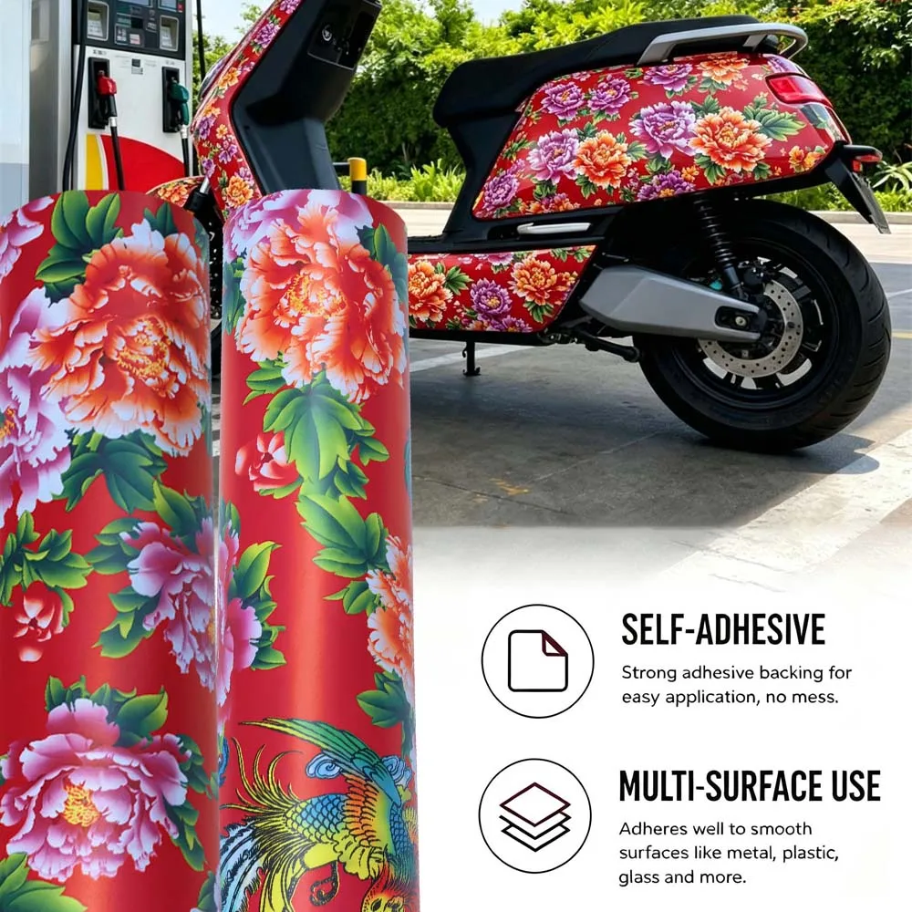 Phoenix‌ Flower Car Floral Camo Car Adhesive Vinyl Wrapping Car DIY Exterior Interior Decor Laptop Pad Bike