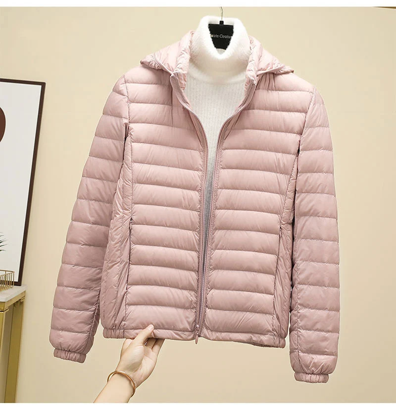 Schinteon Women Ultralight 90% White Duck Down Jacket with Removable Hood Autumn Winter Thin Outwear Portable Storage 2026 New