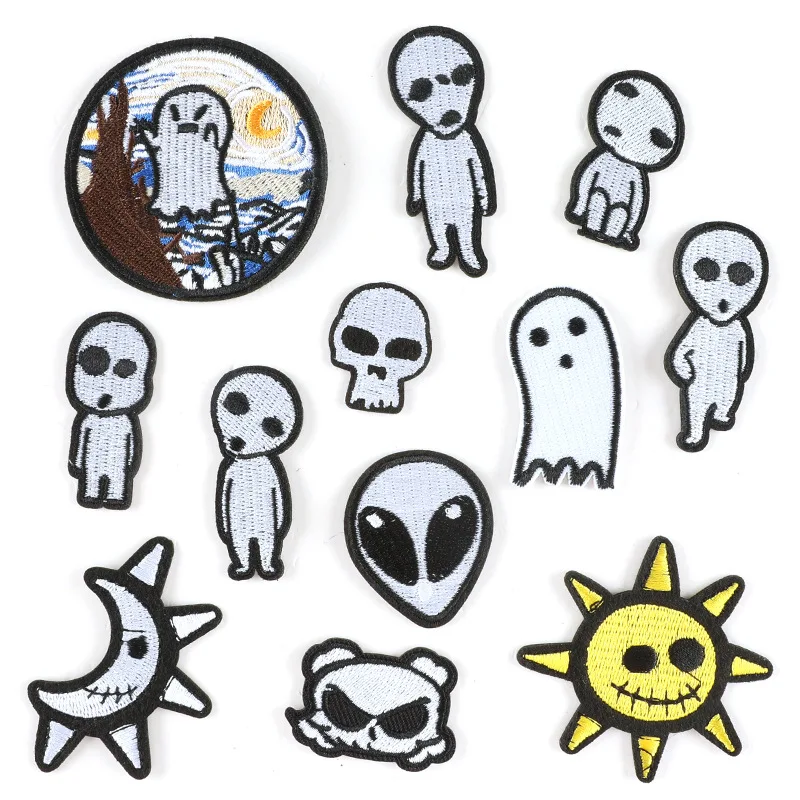 1 Piece Skeleton Ghost Embroidered Cloth Patch Halloween Cartoon Badge DIY Backpack Jacket Jeans Hot Melt Glue Clothes Patchs