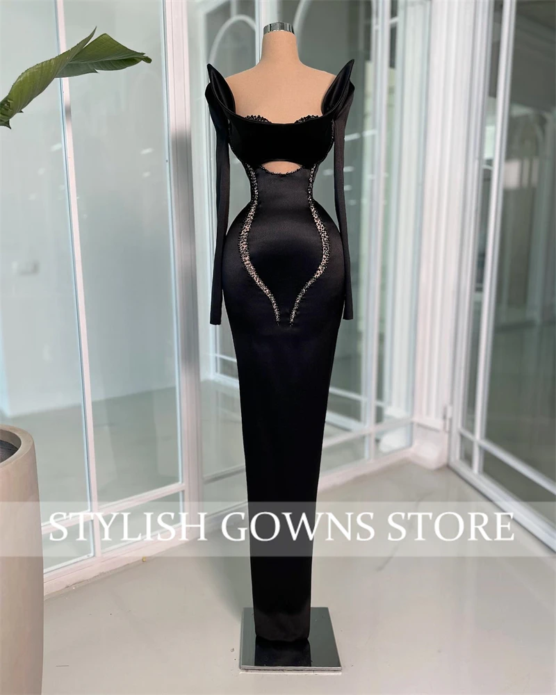 Elegant Black Sweetheart Evening Dresses Beautiful Women Dress Bead Crystal Birthday Gown Prom Special Occasion Dress Customized