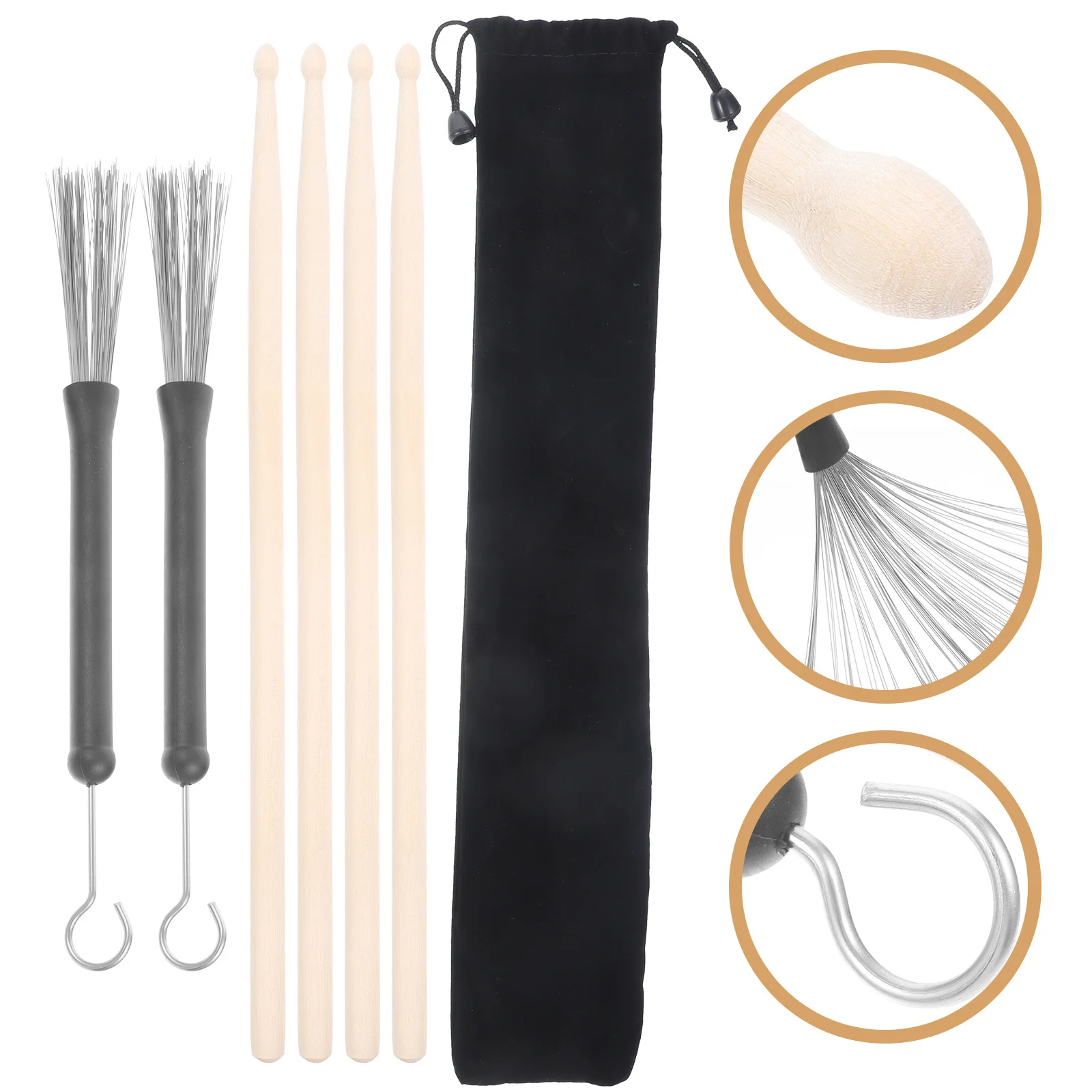 

Drum Stick Set Professional Drumsticks Maple Wood Accessories Drumming Supplies Brushes Rubber
