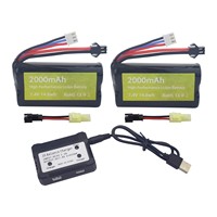 2PCS 7.4V 2000mAh LiPo Battery With SM-2P Plug+2-IN-1 Charger For Skytech H101 H103 H105 RC Ship And MN D90/91,MN 99/99s RC Cars