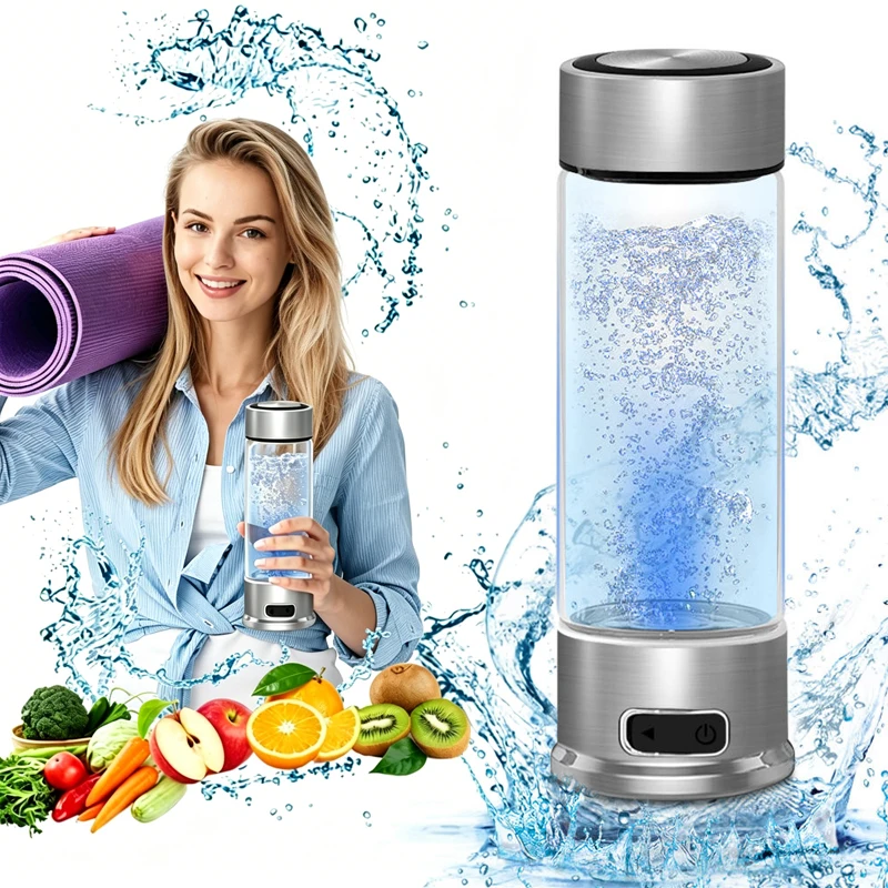 Factory Price Hydrogen Water Bottle Glass 400ml New Design Portable H2 Rich Water Ionizer SPE Hydrogen Water Machine Generator