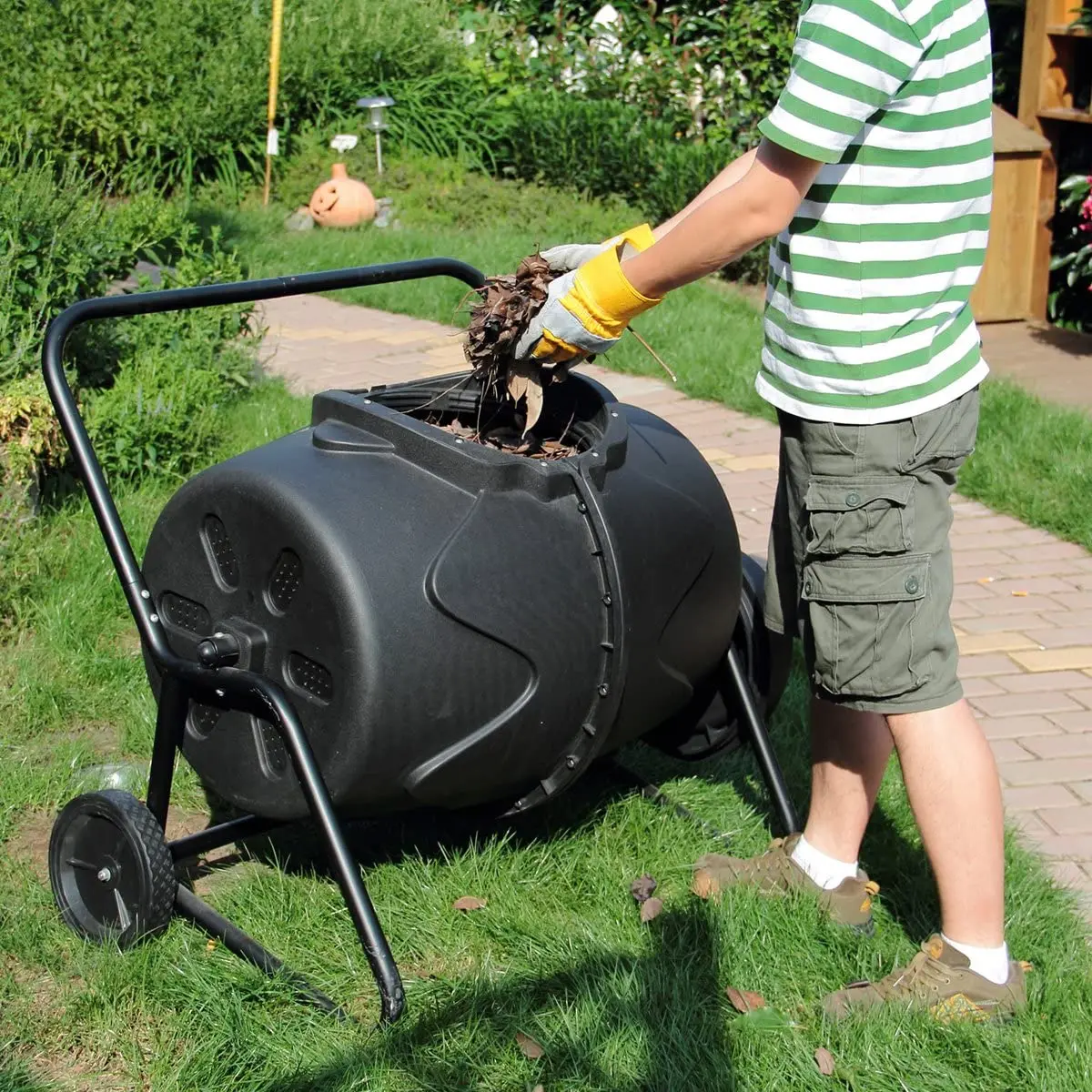 170L Garden Waste Composting Machine Outdoor Plastic Rotary Fertilizer Trash Tumbler Compost Bins