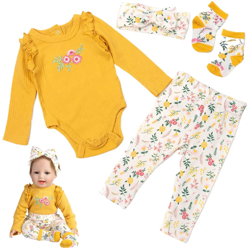 Ropa de muñecas Reborn, conjunto de 50-55cm, ropa bordada con flores, jerséis, peleles, traje, accesorios para muñecas recién nacidas, juguete para regalo