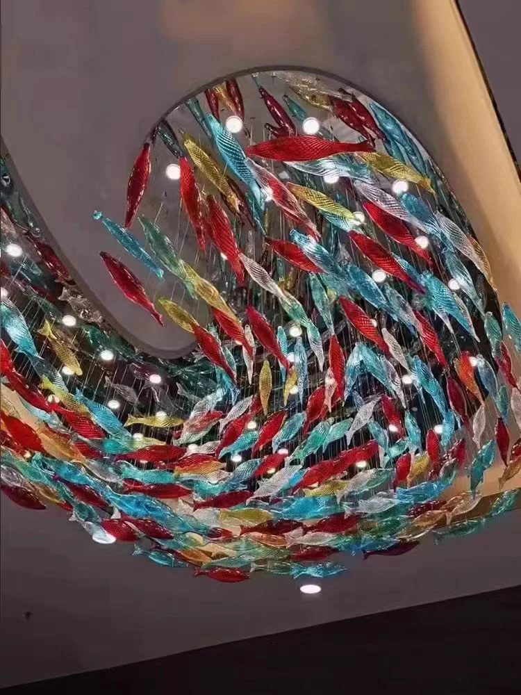 Glass Fish Pendant Lights for Home Decoration, Modern LED Chandelier, Lobby e Iluminação do Hotel, Projeto personalizado, Designer de interiores