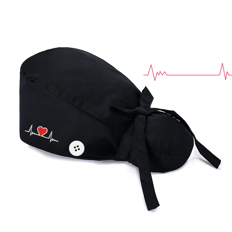 Algodão unissex esfrega chapéus com botão chapéus de trabalho ajustável pet shop poeira boné sanitário salão de beleza enfermagem trabalho esfrega bonés