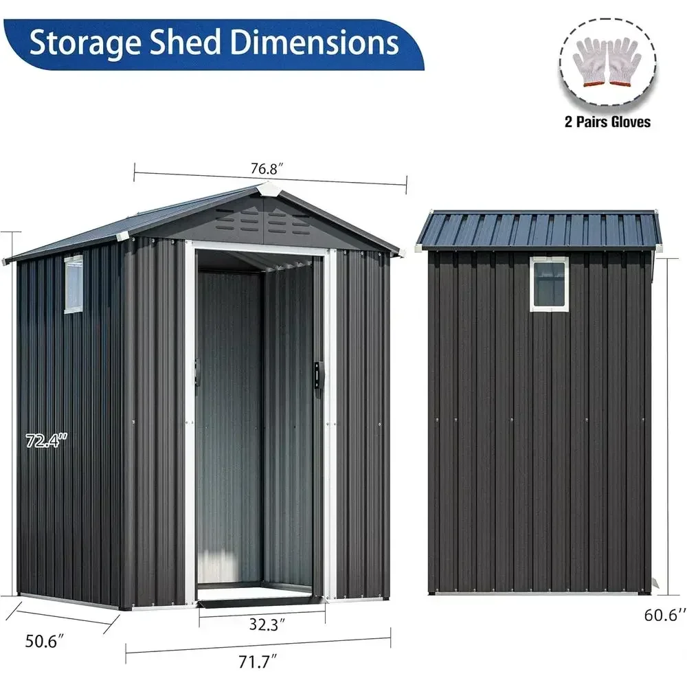 6x4 Outdoor Metal Storage Shed with Lockable Double Doors - Weatherproof Garden Shed for Tools, Patio, Lawn in Gray