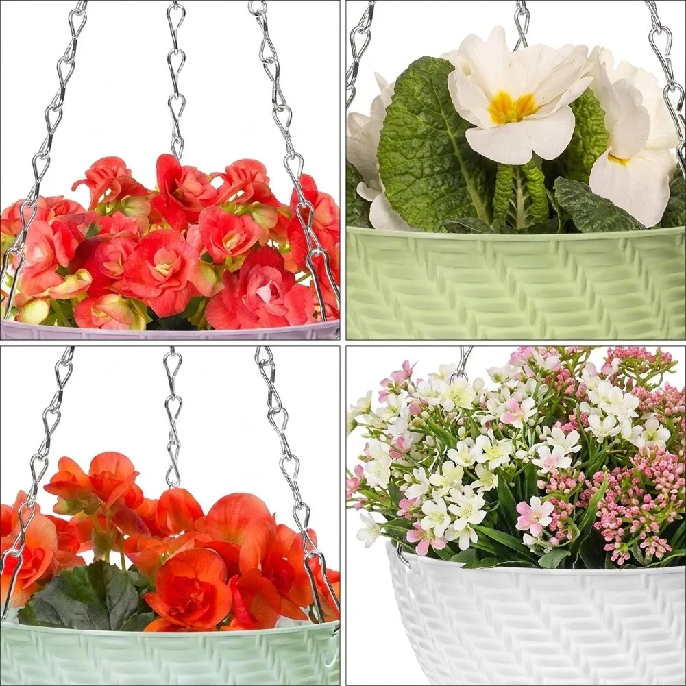 5 Unit Plastic Hanging Basket Kit with Integrated Chain Hooks for Apartment Balconies Dorm Rooms or Small-Scale Garden Projects