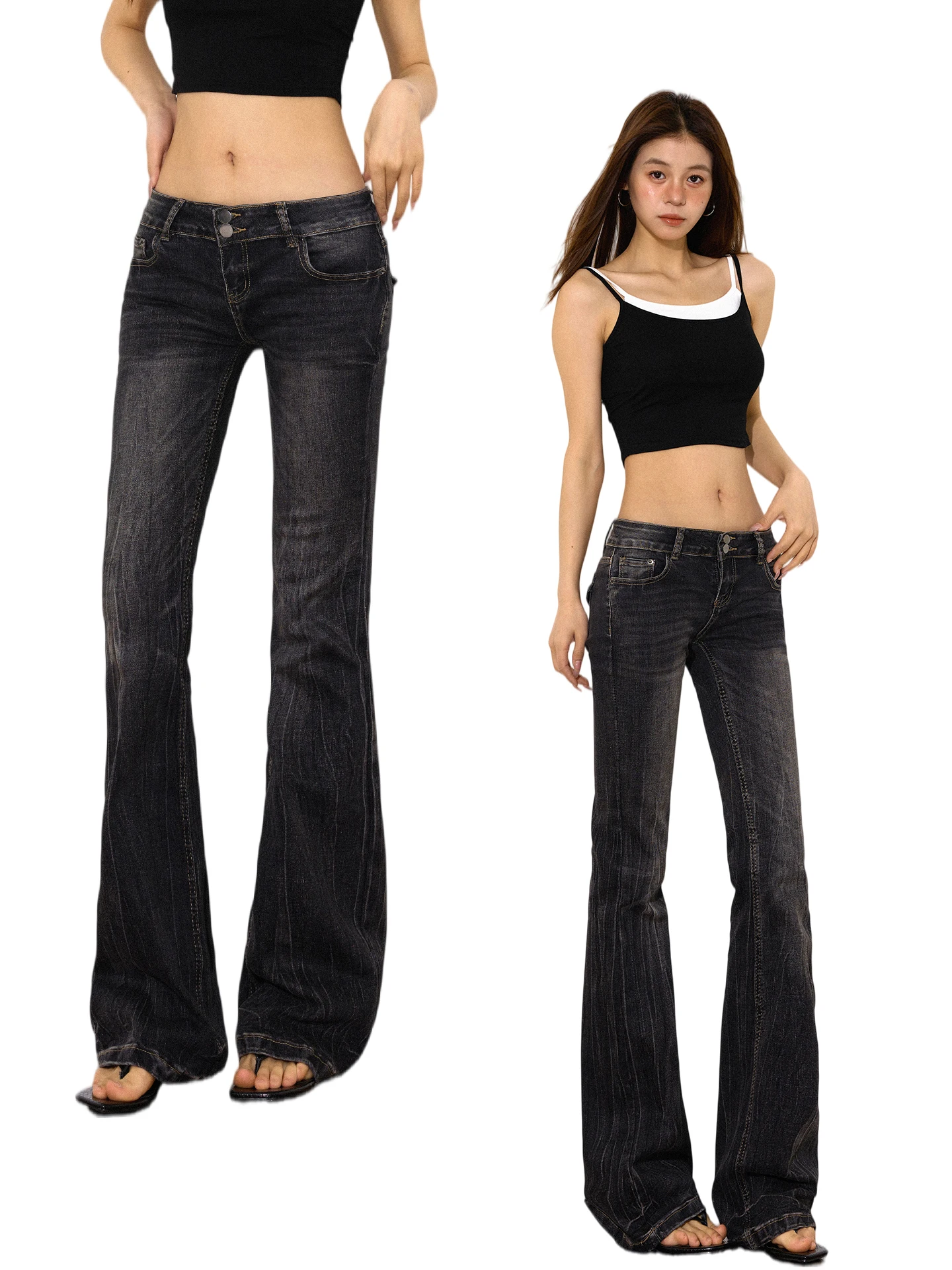 

American Sle Low Waist Slim Fit Jeans Women's Faionable Bootcut Pants Casual Cotton Trousers for Ladies Spring 2026