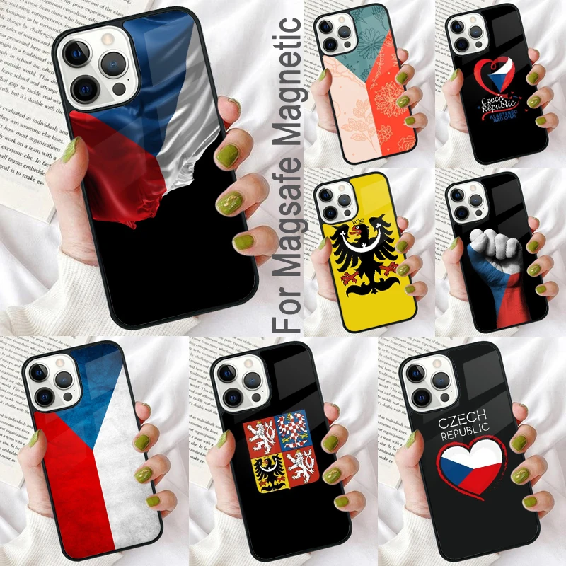 Czech Emblem Czech Republic Flag Magnetic Soft Phone Case for iPhone 16 Promax 15 Pro 13 14 Plus 11 12 Mini MagSafe Coque