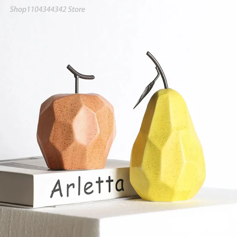 Geometric sculptures of apples and pears, ceramic crafts, fruit trays, decorative items, creative colors, apple/pear sculptures