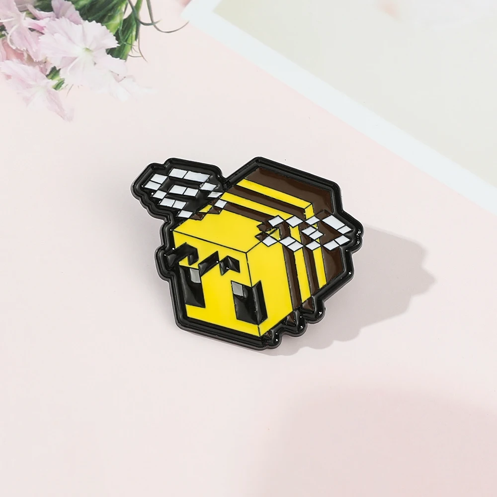 Kreative Spiel-Modell-Anime-Emaille-Pins, Pixel-Bienen-Soft-Reversnadeln, Minecraft-Broschen für Damen, Modeaccessoires, Geschenke – Detail 3