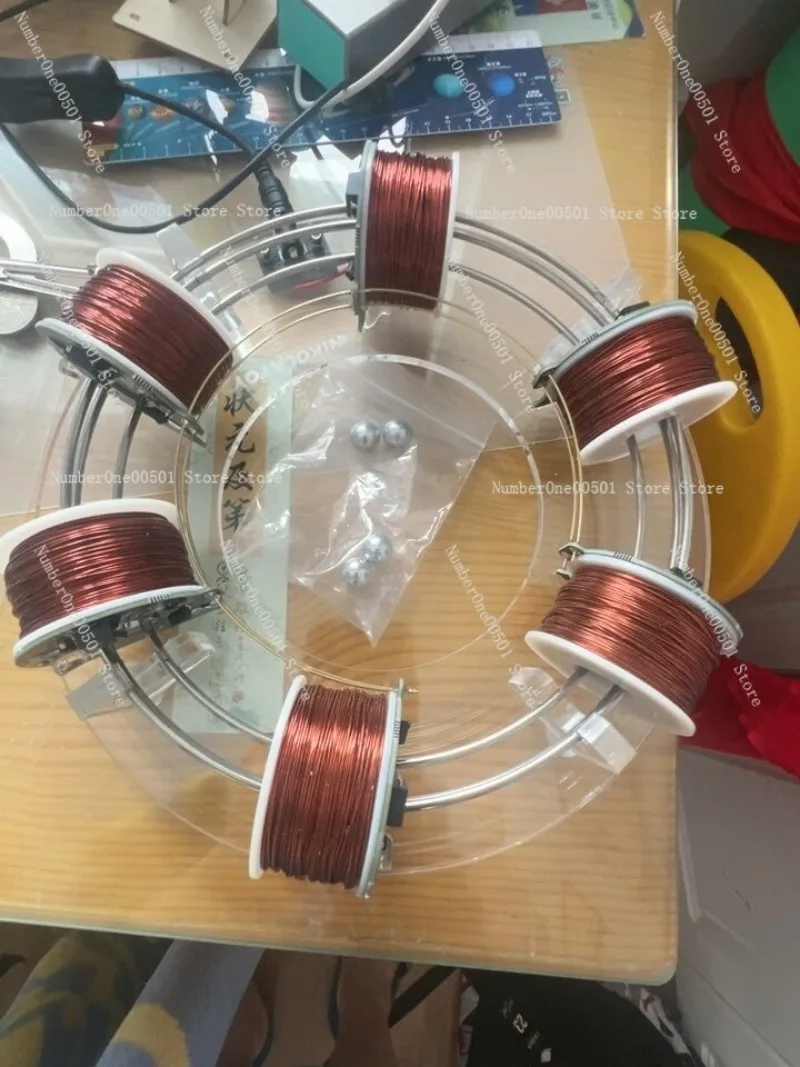 Electromagnetic Coil Accelerator - 6 Coil Perpetual Motion Model, Magnetic Desk Decor & Science Gift