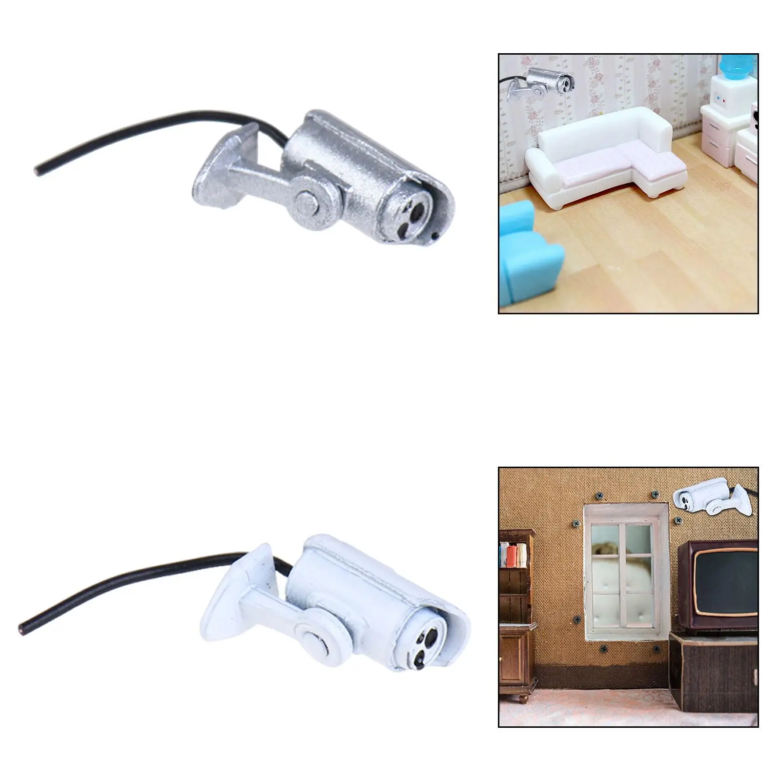 Câmera de segurança para casa de bonecas em escala 1:12, modelo realista de segurança