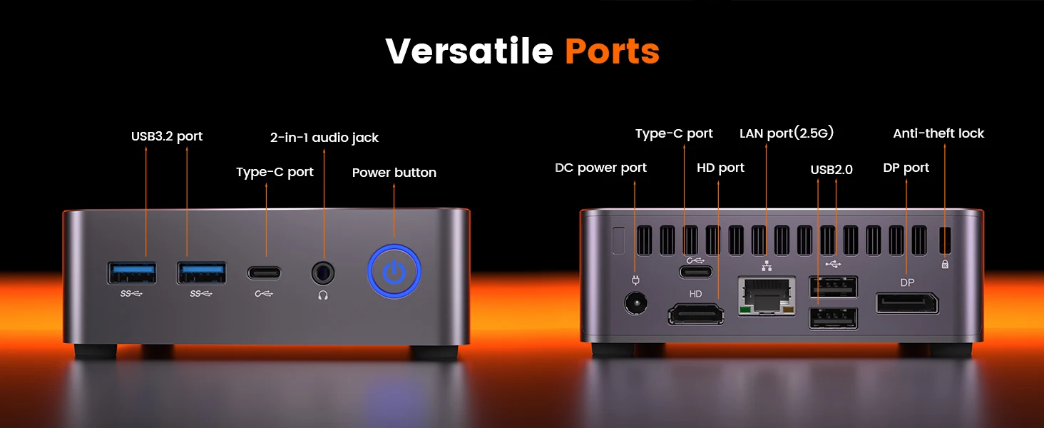 PELADN WO7 Mini PC AMD Ryzen 7 7735U (8C/16T, up to 4.75Ghz) 16GB DDR5+1TB SSD WiFi6 BT5.2 Quadruple-Display Mini Computer