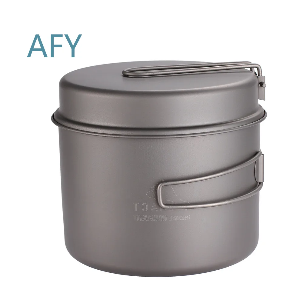 Titanium Camping Cookware Set for Outdoor Cooking 2-3 Person Portable Pot with Frying Pan Lightweight Backpacking Stove Kit