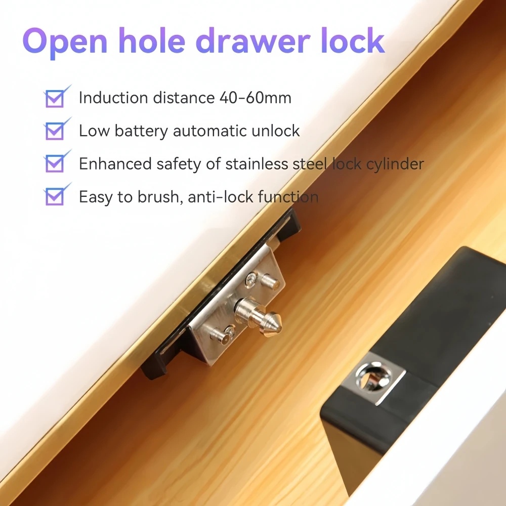 Electronic Cabinet Lock Smart NFC RFID Locks Hidden DIY Cabinet Lock with Slide Latch Lock for Double Door Cabinet Drawer Wood