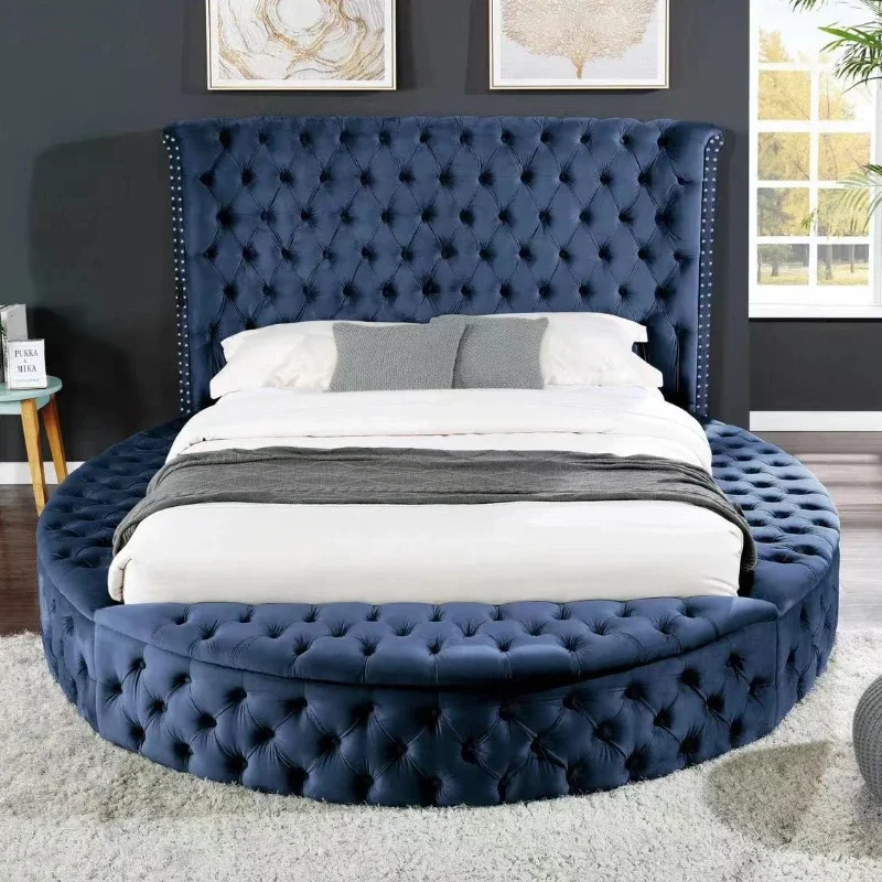 European Princess Round Bed Unique Elegant Villa Modern Double Bed Black Queen Cama Luxury Bedroom Set Furniture