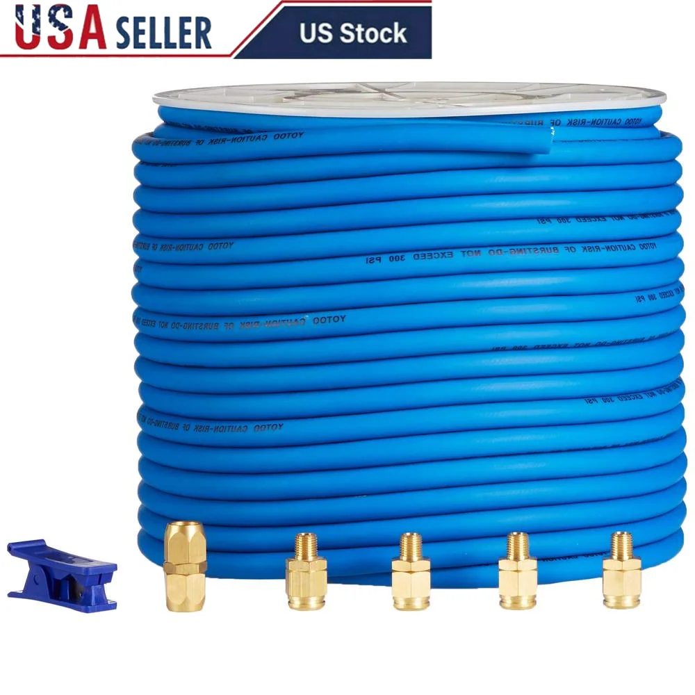 Flexible Lightweight Air Hose Kit 3/8-Inch x 250-Feet 300 PSI Heavy Duty with 5 Solid Brass Connectors