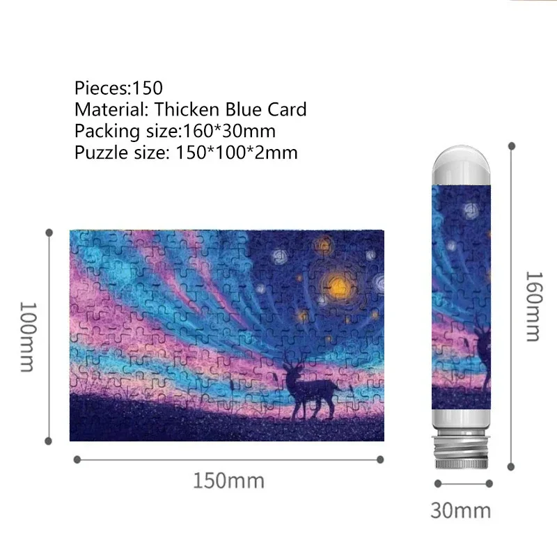150‑Piece Mini Test‑Tube Jigsaw Puzzle, Dreamy Elk Pattern Puzzle, Portable Leisure Game, Creative Home Tabletop Decoration