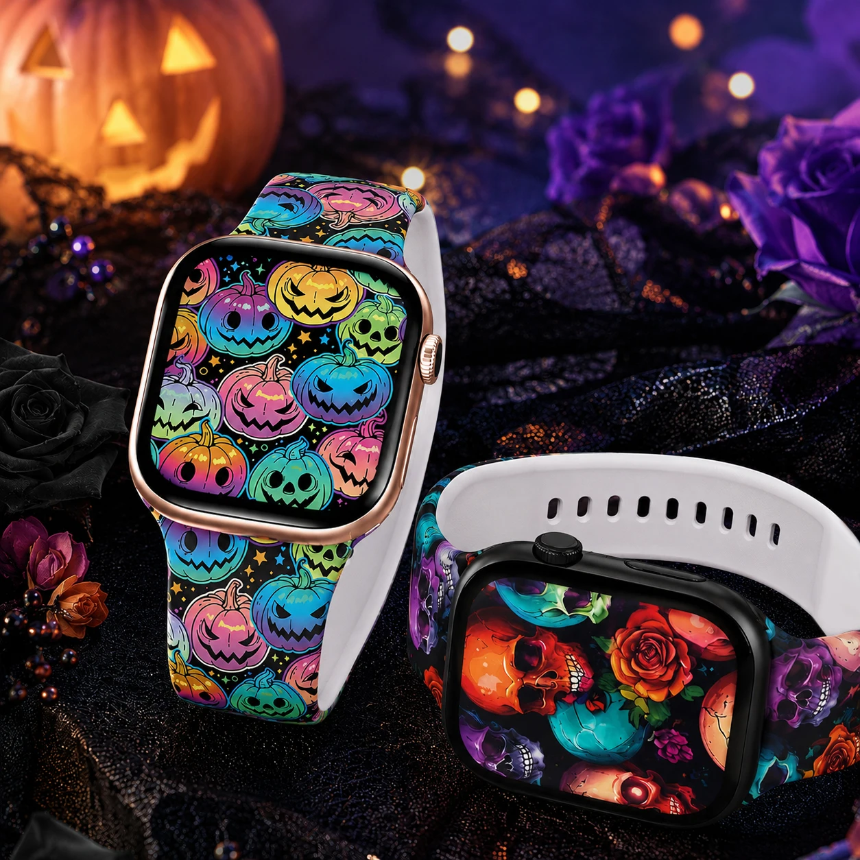 Halloween watch band for Apple Watch 38/40/41/42/45/46/49mm, stylish and soft silicone strap, for iWatch Series12 11 10 987 654