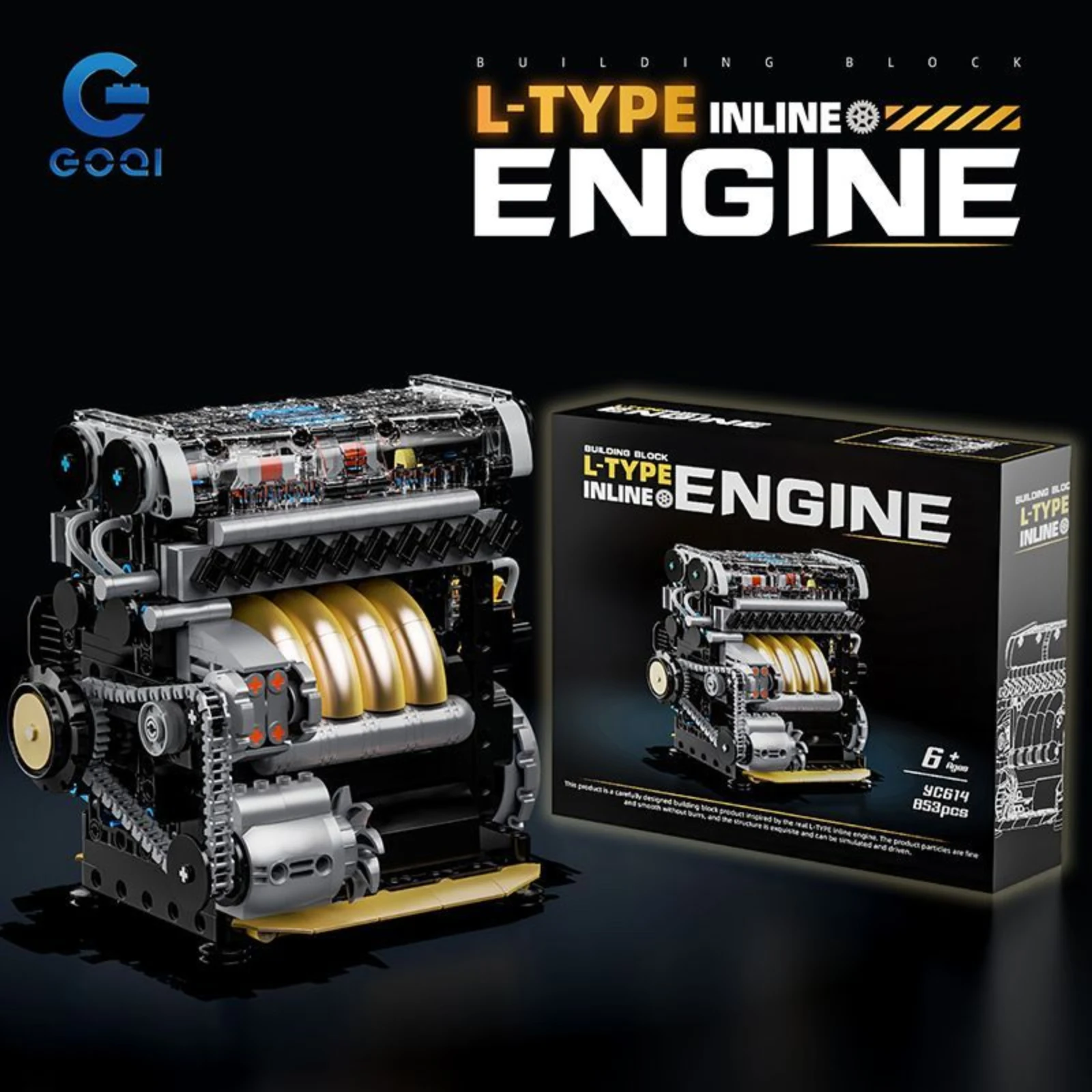 

YC614 Inline 4 Cylinder Mechanical Engine Model Kit 853pcs Small Particle Building Blocks Working Piston Motor Educational Toy