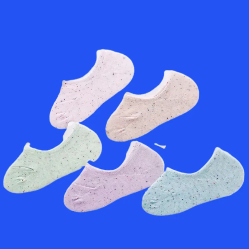 5 Pairs Silicone Non-Slip Non-Falling Summer Thin Shallow Mouth Socks Candy Color Idea Yarn 2024 Invisible Cotton Bottom Socks