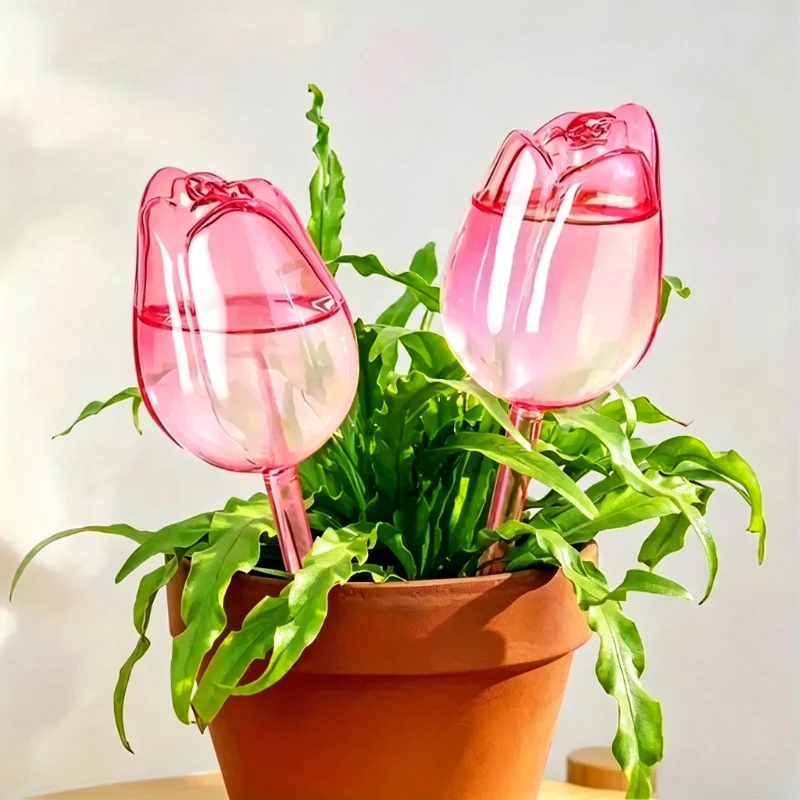 1-4Pcs Pink Tulip Plant Watering Balls, Suitable for Indoor and Outdoor Plants, Automatic Plant Drippers, and Automatic Watering