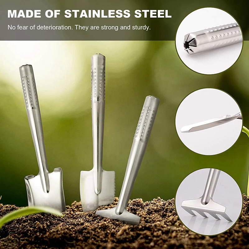 New 3Pcs Mini Gardening Plant Pot Tools, Garden Indoor Plant Tools Gardening Hand Kits Shovel Rake Spade For Potted Flowers