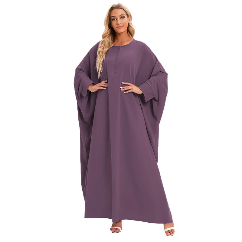 High Quality European and American New Dress Zipper Batwing Sleeve Stitching Clothes for Worship Service Long Dress 21425